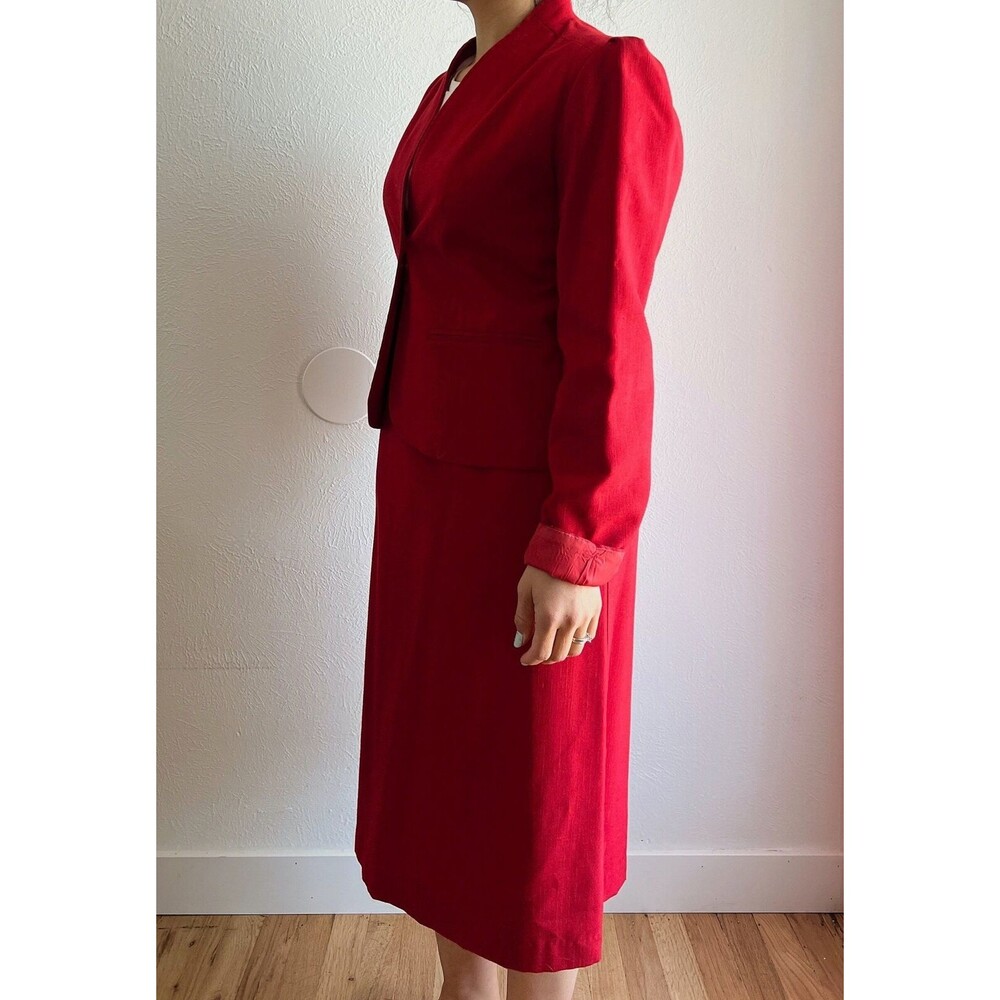 vtg 80s oscar de la renta red skirt blazer suit size 11/12‎ retro modest classic - Picture 3 of 10